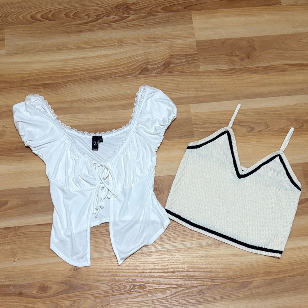 Windsor White Puff Sleeve Top and Cream Strappy Top Set